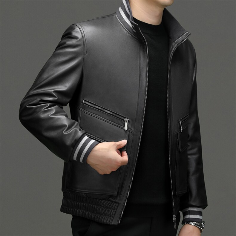 2319冬季新款海宁真皮羽绒服男牛皮鹅绒服短款男装加厚P1020,男装羽绒服,电商B360A（原721A）
