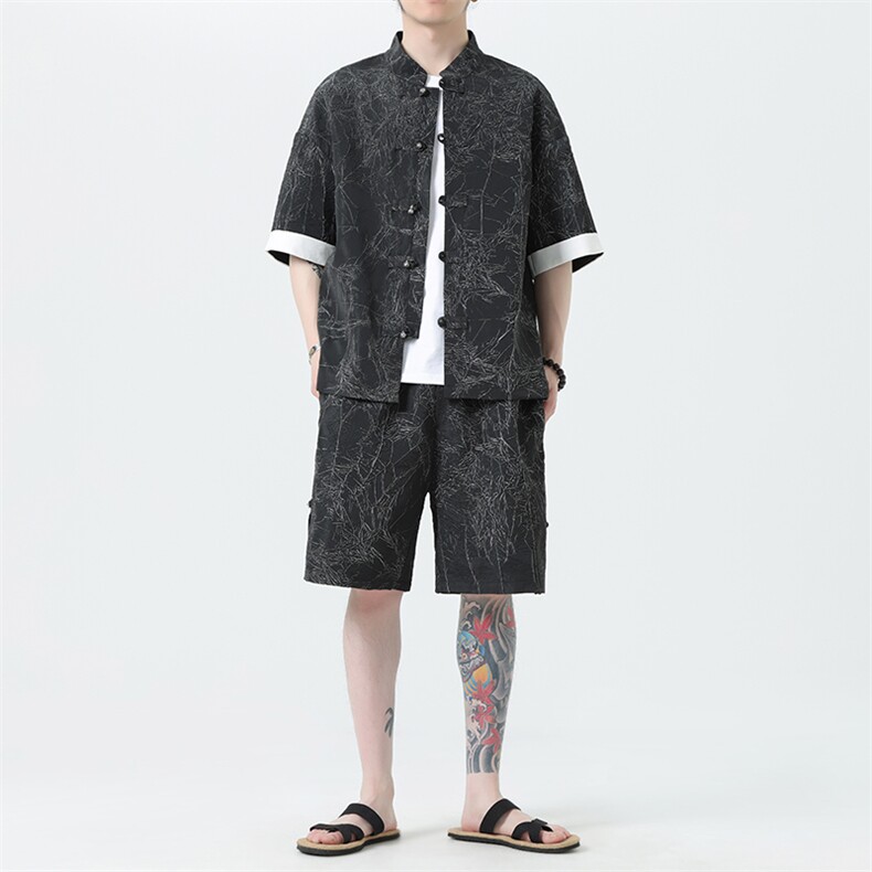 2026夏季新款风男装新中式盘扣肌理感套装短袖+短裤A98-P105,男装牛仔裤,电商B277(原6028)