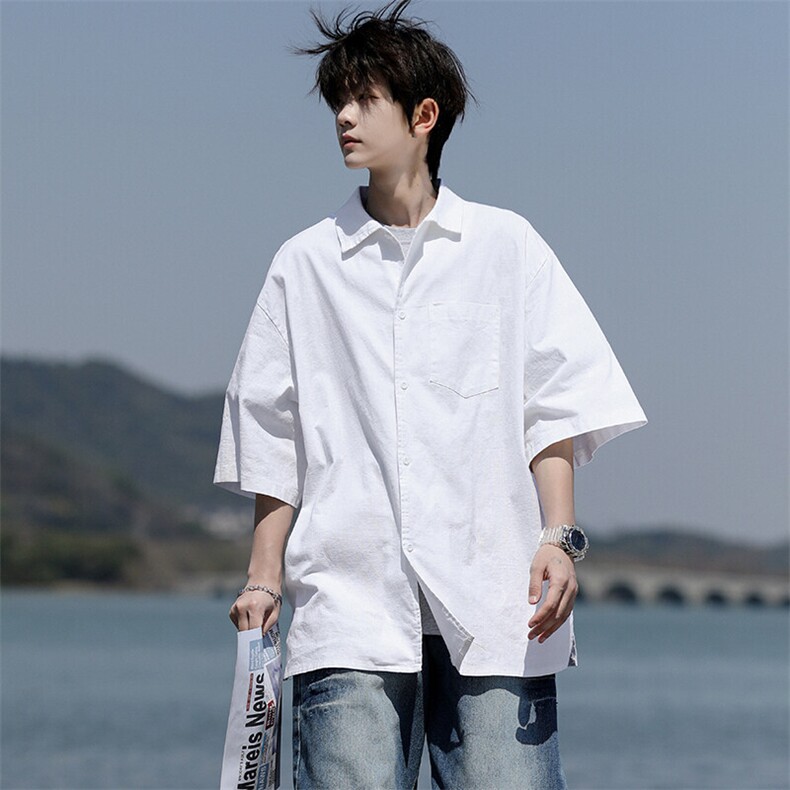 8XL-M亚麻短袖衬衫男夏薄款宽松休闲百搭大码半袖衬衣DC28002P50,男装衬衫,电商B312