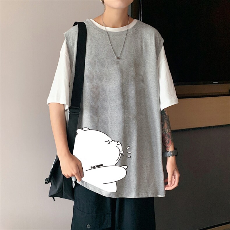 ！港风2023夏季无袖背心男加肥加大码宽松短袖T恤男BX281-P20,男装背心/马甲,电商B371