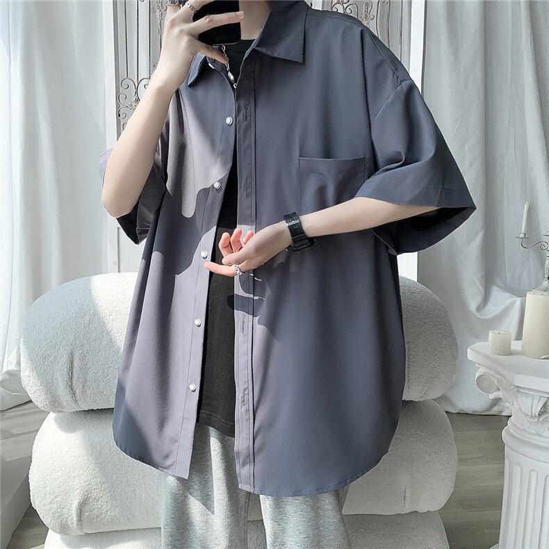 9色冰丝纯色百搭衬衫男短袖薄宽松半袖衬衣垂感BSD13P2539，男装T恤，电商B413-1