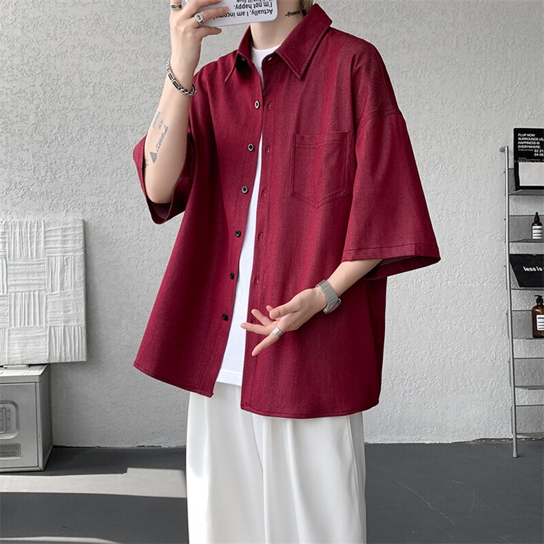 8XL-M冰丝牛仔短袖衬衫男款夏季薄款宽松慵懒衬衣外套DC28006P60,男装T恤,电商B312