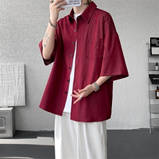8XL-M冰丝牛仔短袖衬衫男款夏季薄款宽松慵懒衬衣外套DC28006P60，男装T恤，电商B312