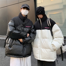 港风街景休闲字母印花情侣PU皮棉服A247-MY84013特批115控168，男装棉衣，电商A247
