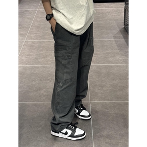 灰色直筒牛仔裤男美式ins百搭复古多口袋长裤 KC246图片
