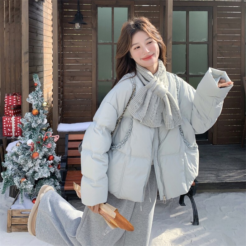 现货木耳边拼接羽绒服配围巾2C117-1822P275K398,女装羽绒服,2C117