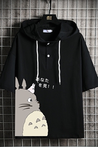 LD54150-P45 连帽短袖t恤男大码胖子带帽五分袖中袖 网格挂拍图片