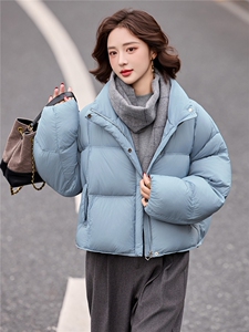 短款羽绒服女2025冬季新款时尚立领落肩袖小个子休闲白鸭绒外套图片