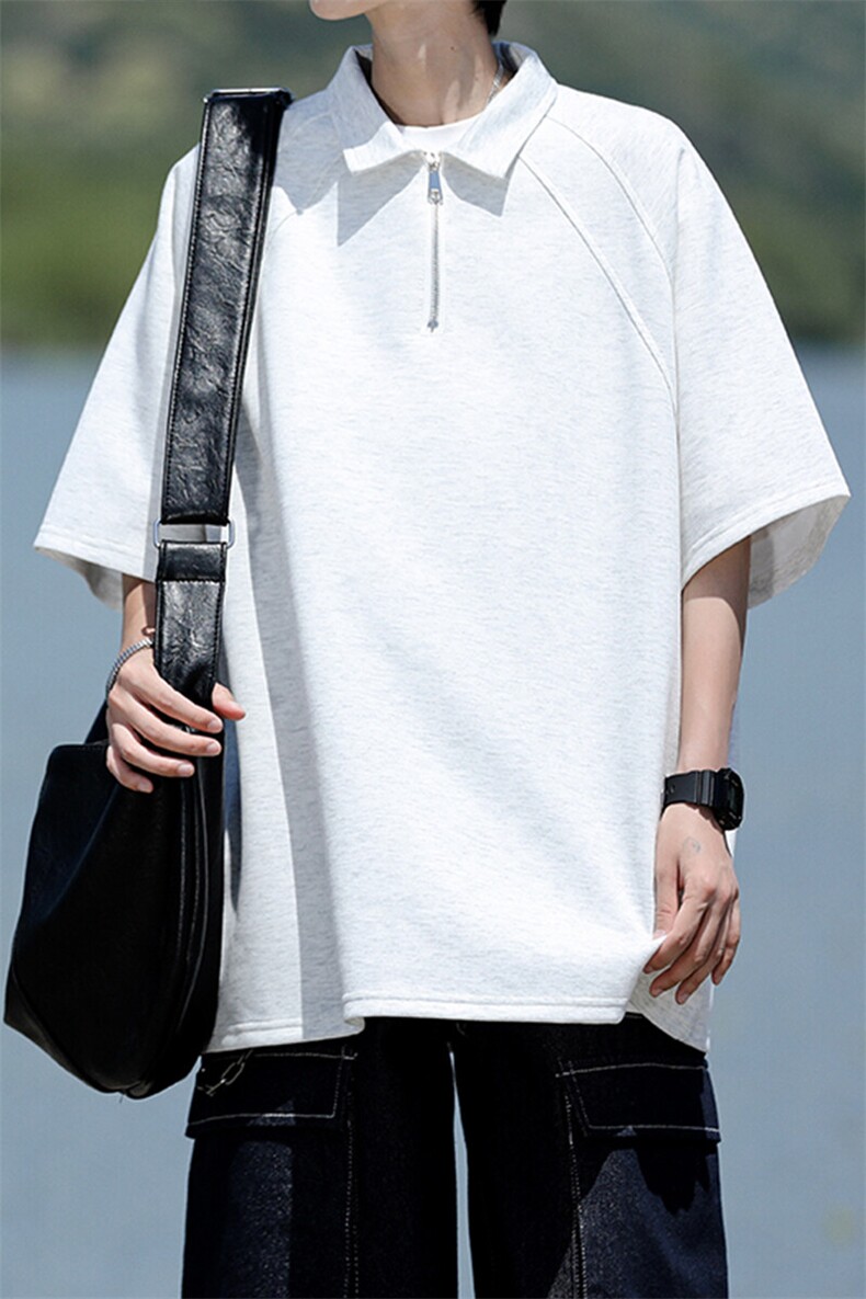 8XL-M半拉链t恤短袖POLO衫男款夏季美式翻领宽松大码半袖DT008P45,男装T恤,电商B312