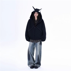 秋冬季帽衫女灰色上衣开衫慵懒宽松廓形连帽卫衣女外套网图WYT06，女装短外套，星座302B