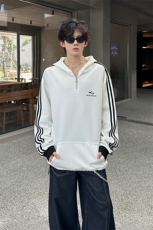 秋季宽松休闲连帽半拉链卫衣长袖条纹三条杠外套XZ808B-WH087-P48，女装短外套，星座808B