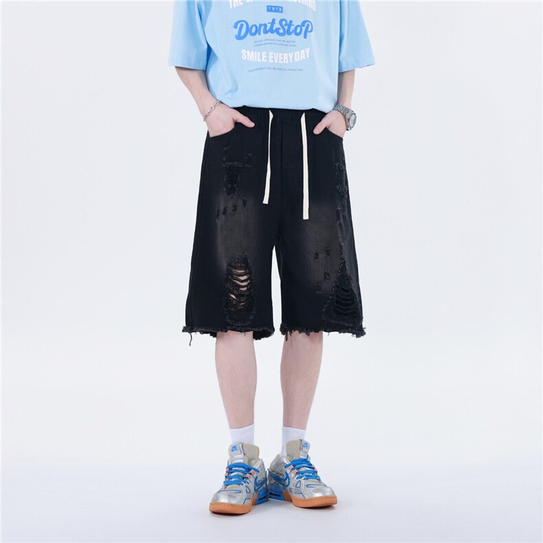 V116-P40破洞牛仔裤短裤夏季凉感休闲裤，男装牛仔裤，星座911-1