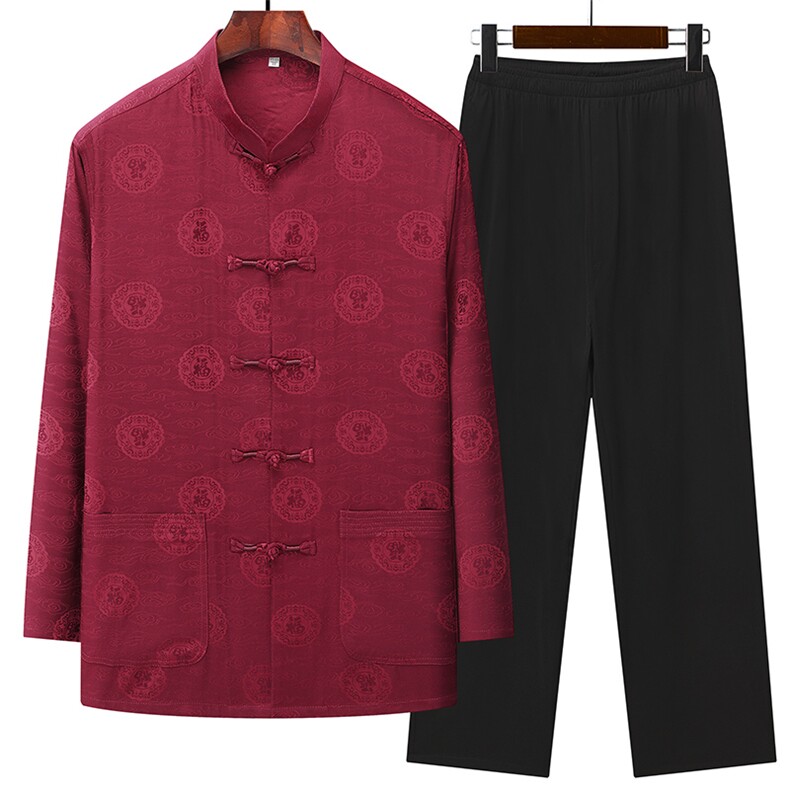 中老年套装短袖唐装太极服中式休闲套装风TR2290-P135,男装民族服装,星座1105-3