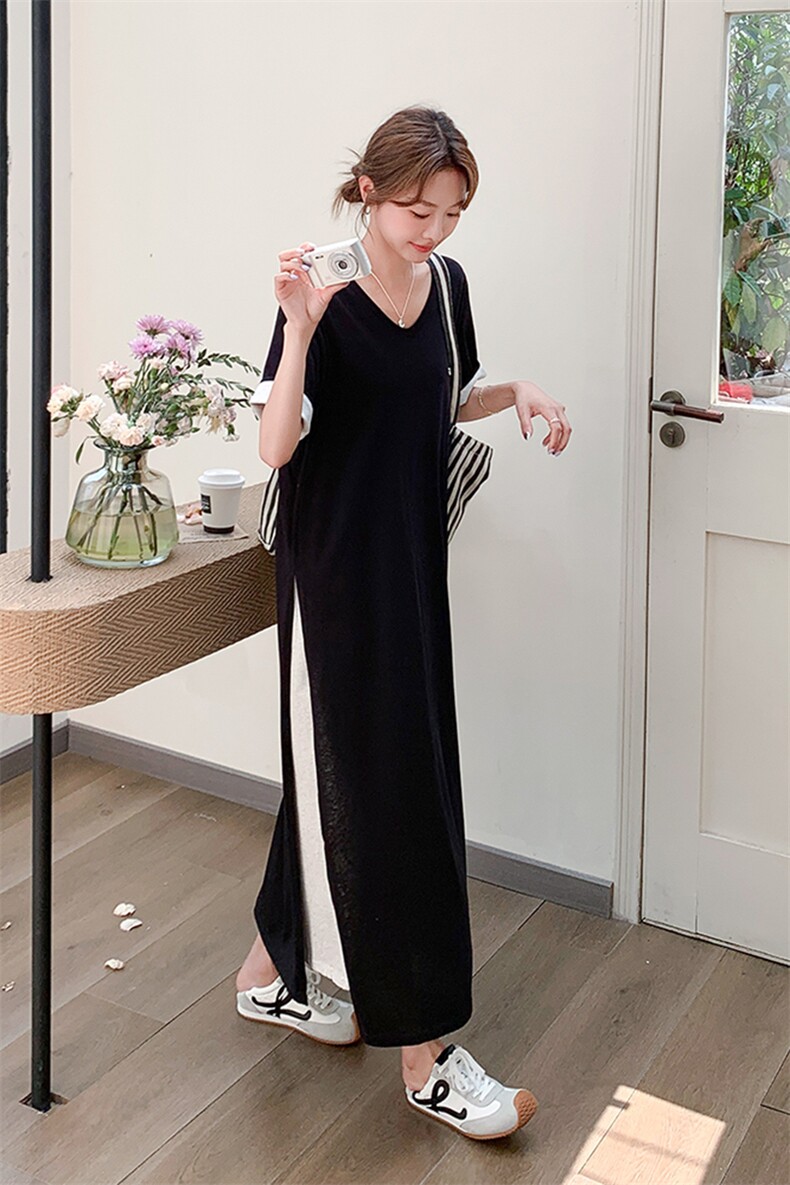 主推轻奢高级感零感撞色假两件T恤连衣裙2C2851806P125K188,女装连衣裙,2C285