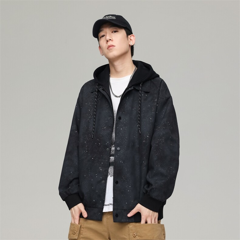 假两件休闲外套男士春秋潮牌冲锋衣百搭夹克连帽开衫0665P105，男装夹克，电商A400（原B301）