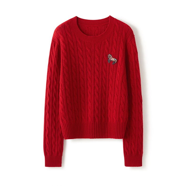 2026年秋季时尚百搭通勤简约休闲圆领麻花小马，女装羊绒衫，致织羊绒