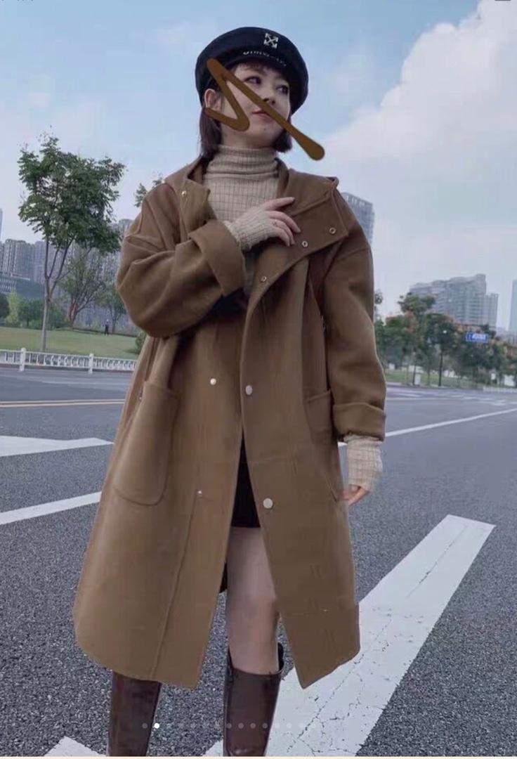 2022新款欧洲站连帽大口袋羊毛双面呢大衣,女装其它,L·H·X