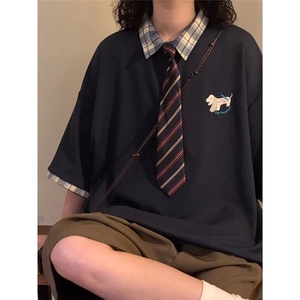 CP1196-P33 夏季宽松休闲学院风假两件短袖T恤上衣 配领带图片