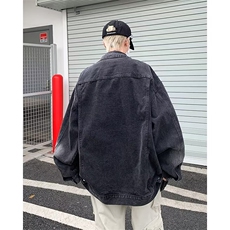 欧美vibe风破洞工装牛仔外套男春季美式复古翻领夹克港风潮流上衣，男装工装外套，星座516A