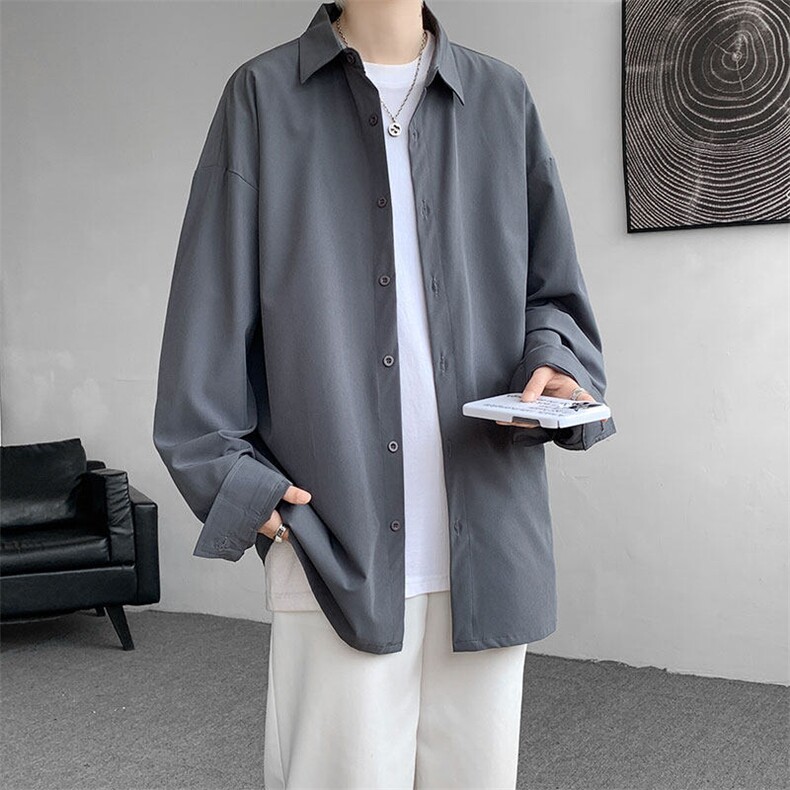 2025春季衬衫男新款港风宽松纯色长袖衬衣CY008-P30，男装衬衫，星座214-3