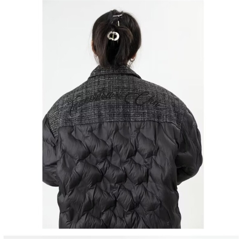 2023高级感拼接复古小香风设计感小众黑色棉服J855P105,男装棉衣,星座1116-2
