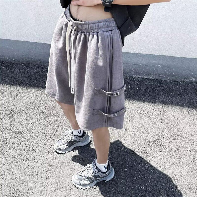 鹿皮绒美式复古机能工装短裤男夏季潮流青少年休闲百搭阔腿五分裤,男装牛仔裤,星座506