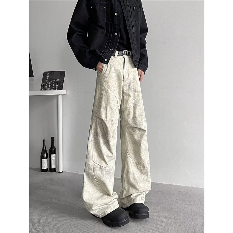 美式口袋伞兵工装裤男高街vibe褶皱宽松休闲阔腿长裤子K6006-P57，男装休闲裤，星座412-3