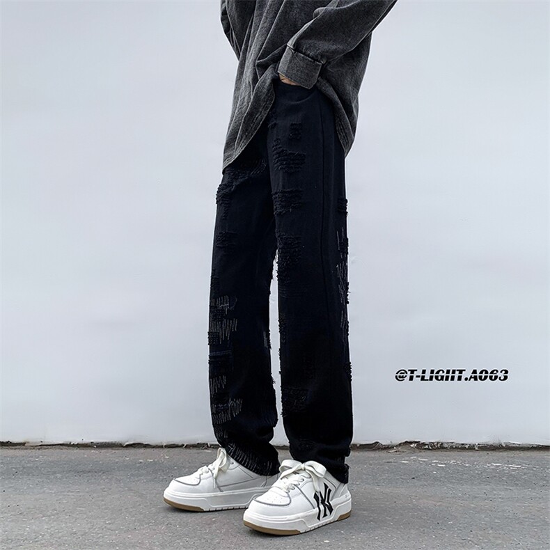 2023早春美式高街玩针刺绣毛须修身牛仔裤货号K697P60控价88,男装牛仔裤,电商A063