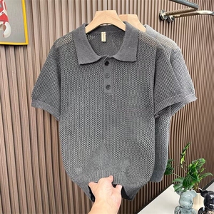 polo针织衫男2025夏季镂空透气美式宽松翻领T恤半袖上衣ST649-P45图片