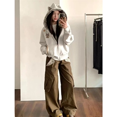 网图有货美式复古豹纹小恶魔刺绣开衫连帽卫衣外套男女A1010-P58，女装短外套，星座1505