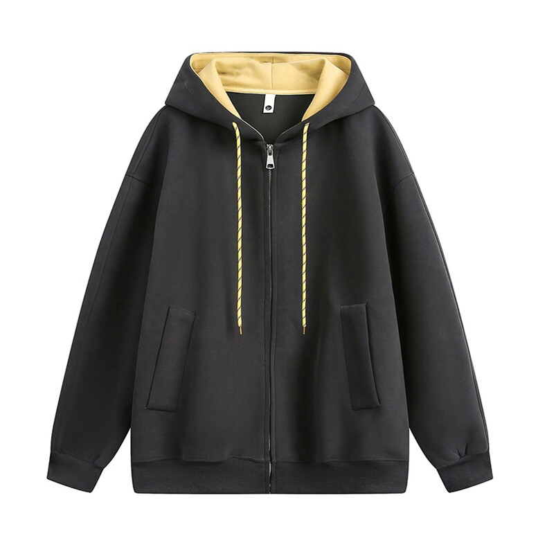 抖音得物二开美式高街重磅结构双层撞色连帽卫衣开衫外套W116，女装短外套，电商A486-1