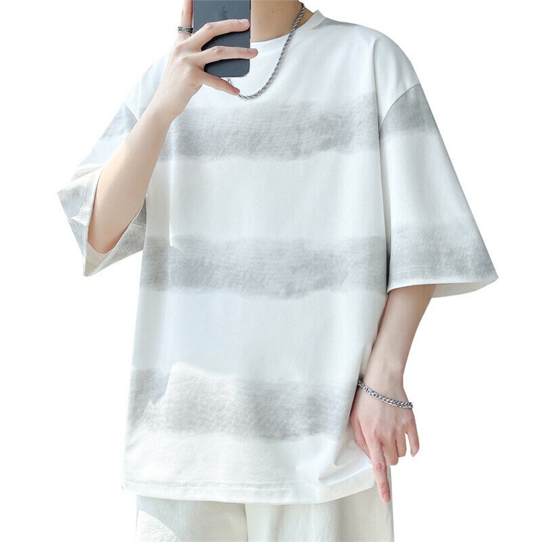 2025夏季新款旋律风车大码冰丝圆领短袖T恤M-5XHT25437-特P25,男装T恤,电商A022