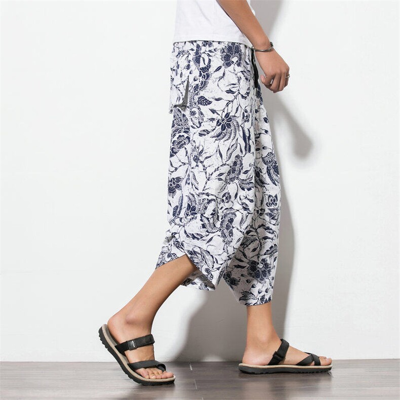 2025夏装新中式风沙滩裤民族风碎花薄款A057-K29-特P25，男装民族服装，电商A057B