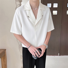 轻熟风~2025夏季冰丝薄款西装领中袖衬衫T恤衫C283/P48，男装衬衫，电商B331