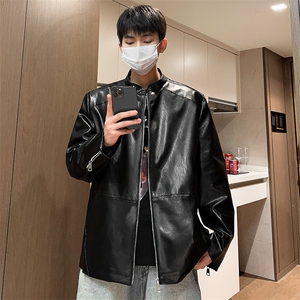 男士立领皮夹克男秋季宽松机床皮衣潮外套A266-PY005-P65图片