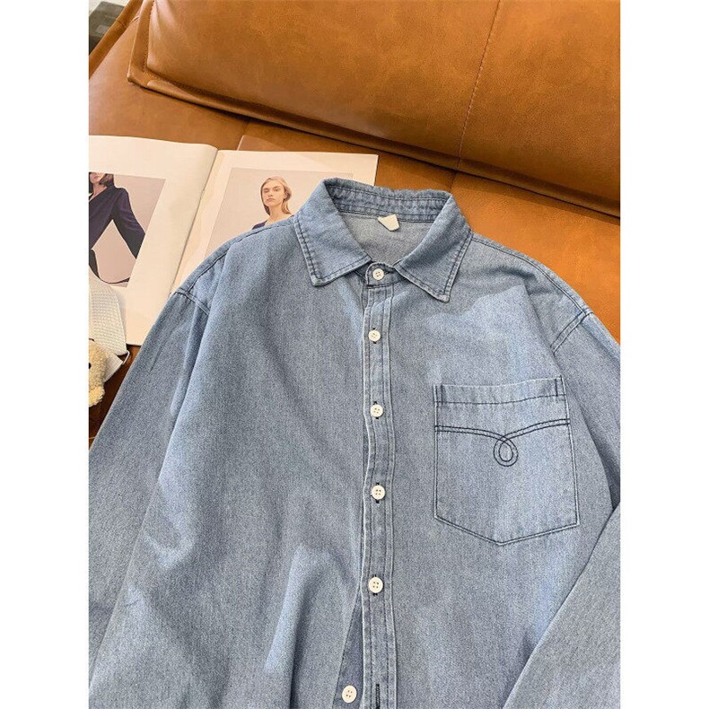 韩系纽扣开衫牛仔衬衫男女港风时尚垂感衬衣ins潮外穿CY1128-P50,男装衬衫,星座412-2