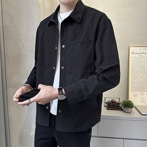 C2-P95拼接外套男士春秋季痞帅衬衫男款高级感翻领上衣春装图片