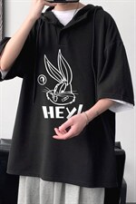 LD54179-P45连帽短袖t恤男大码胖子带帽五分袖中袖大皂风，男装T恤，电商A040