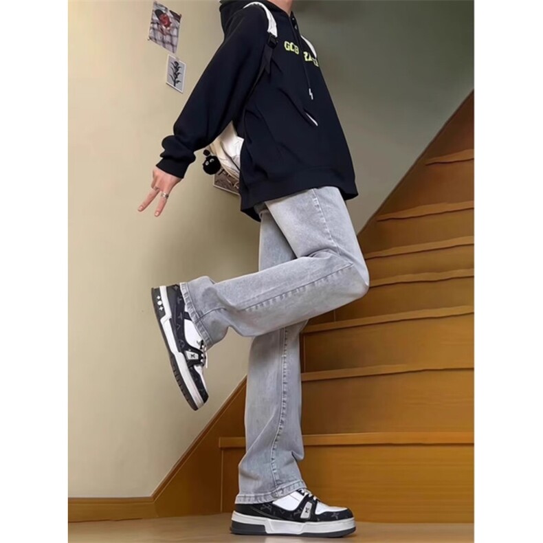美式灰色直筒加绒男潮牌cIeanfit水洗复古长裤子K7055-1#P45网图,男装卫衣,电商B245