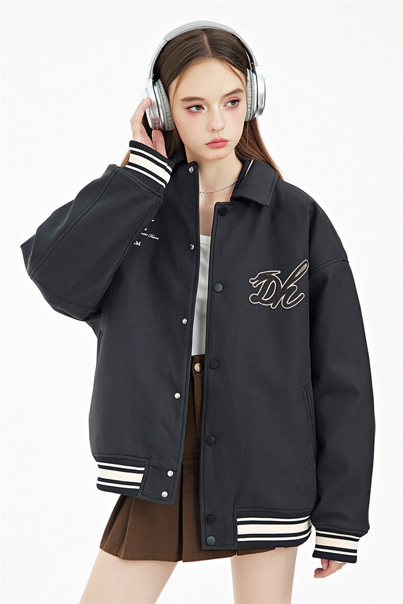 现货三色字母PU皮棒球服外套秋冬棉服带帽可拆卸,男装棉衣,电商A105