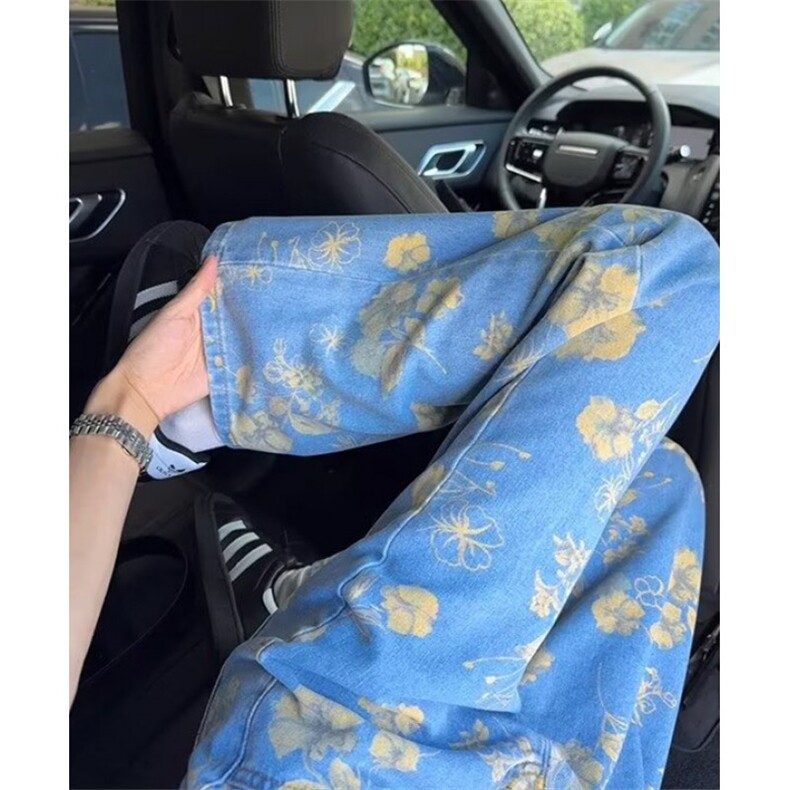 复古满印花小众设计直筒宽松牛仔裤男春季高街休闲阔腿裤NG188,男装牛仔裤,星座1116A（原606A-3）