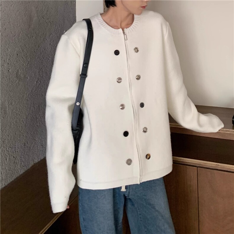 cleanfit重磅白色毛衣轻奢设计小众拉链开衫双排扣慵懒针,男装针织衫/毛衣,星座218-1（原230）