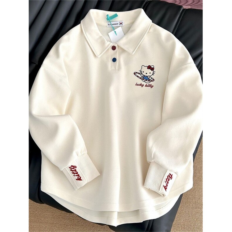FF3428-P482025春秋潮流宽松设计感休闲kitty猫刺绣长袖polo衫，男装Polo衫，电商B323A