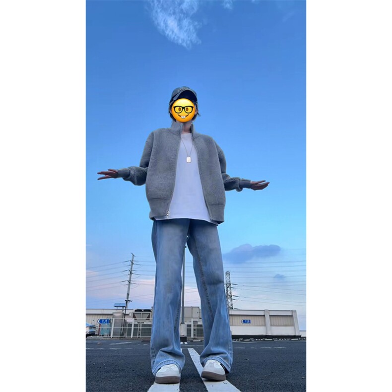 重磅秋冬北极绒双拉链毛衣开衫美式复古休闲慵懒风宽松针织衫外套图片