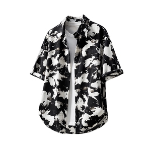 1泼墨扎染短裤男短袖衬衫男套装男M-5XL大码TZ78715P50控98立体图图片