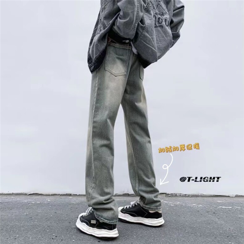 新款美式高街加绒加厚直筒黄泥牛仔裤货号K659P50加绒P65《控88》,男装牛仔裤,电商A063