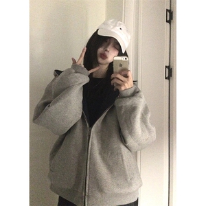 抖音得物高品质二开26春装美式重磅宽松结构双面连帽卫衣外套开衫图片