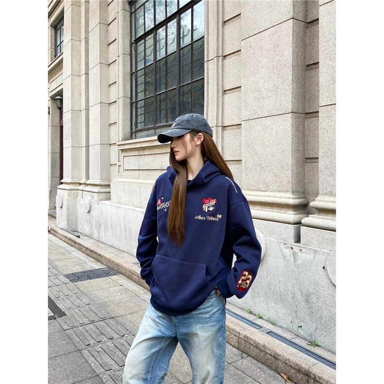 网图刺绣徽章加绒连帽卫衣男女款小众设计感百搭卫衣YY835-p60,男装卫衣,电商C216
