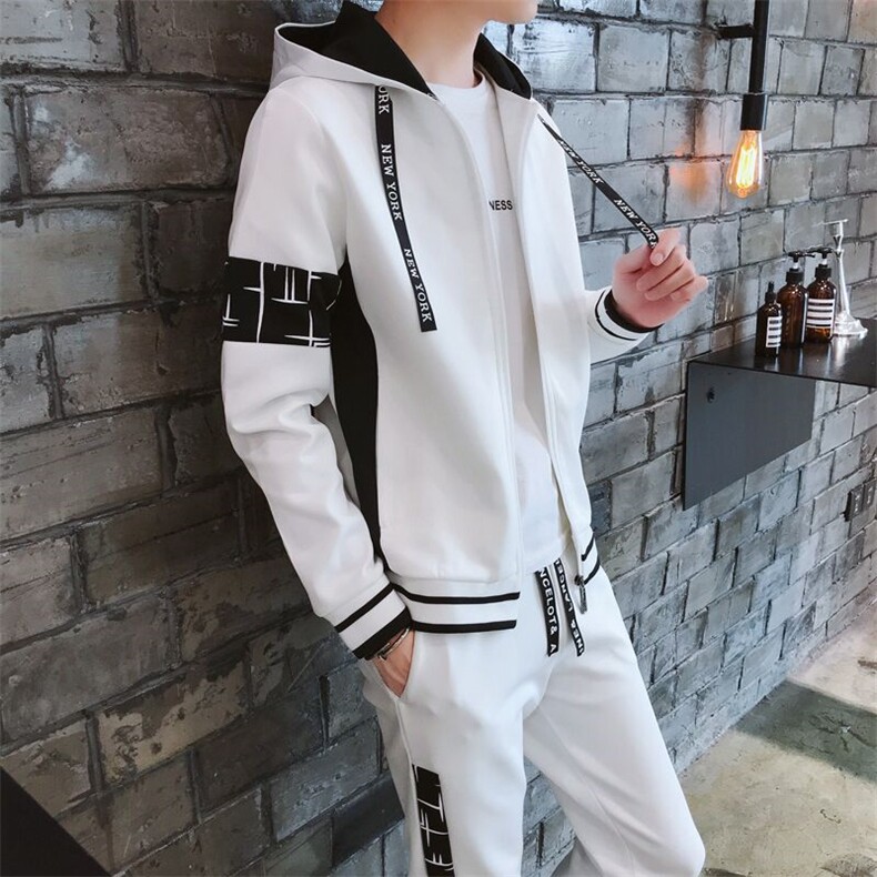 2024秋季男士长袖连帽两件套青少年运动休闲卫衣开衫套装J02P60,男装休闲套装,电商A086