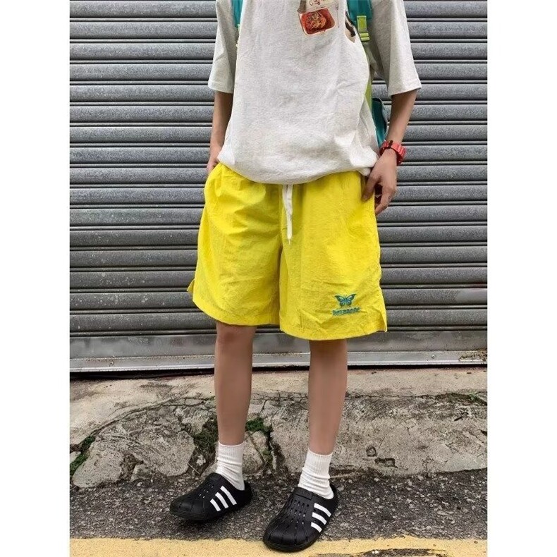 美式复古运动短裤男夏季轻薄蝴蝶刺绣宽松休闲直筒五分裤D9014,男装牛仔裤,星座1116A（原606A-3）